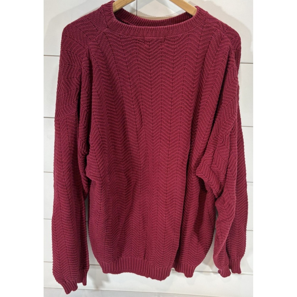 Trader Bay Vintage Cotton Sweater Men's XL USA Geometric Knit Red Crewneck 90s